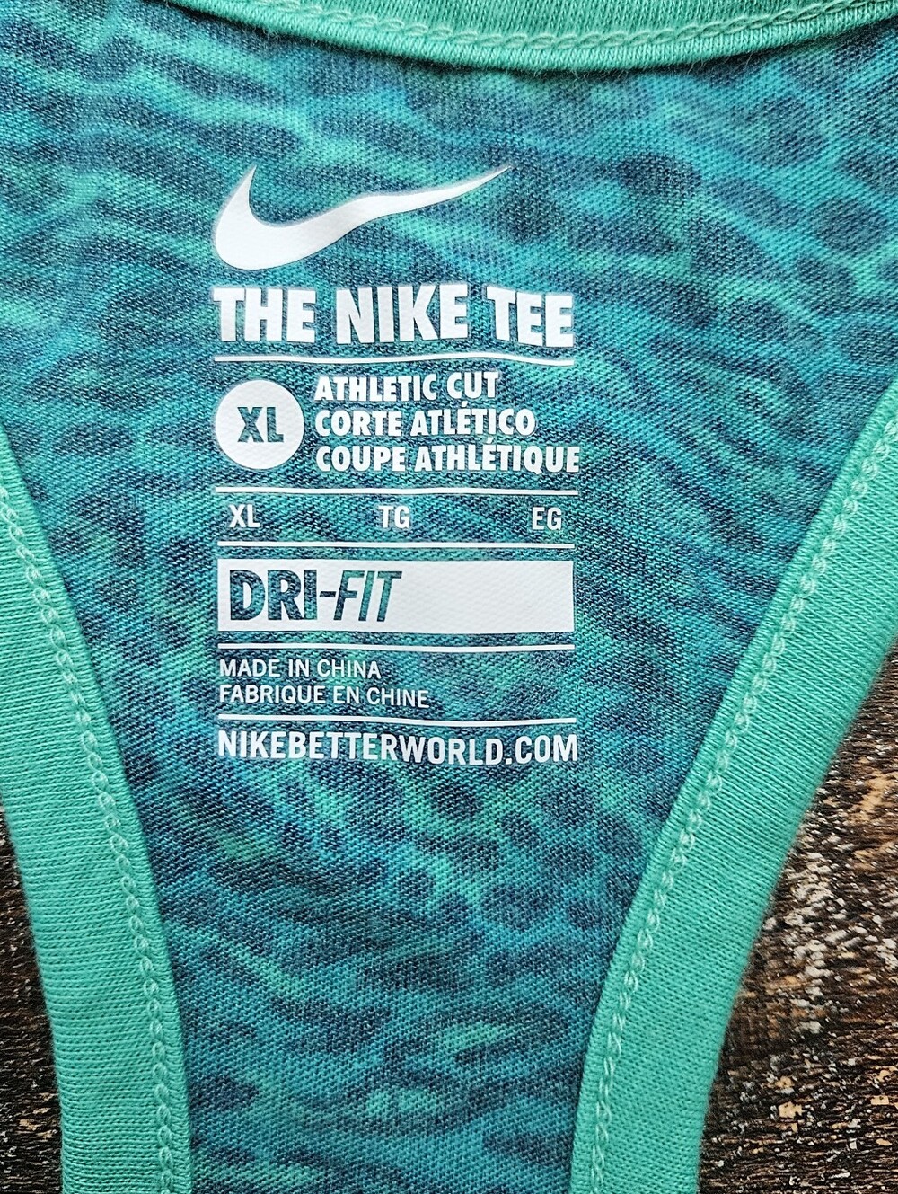 Nike Dri Fit Raceback Tank Top Womens XL Green Leopard Print Athletic Cut - Picture 7 of 9